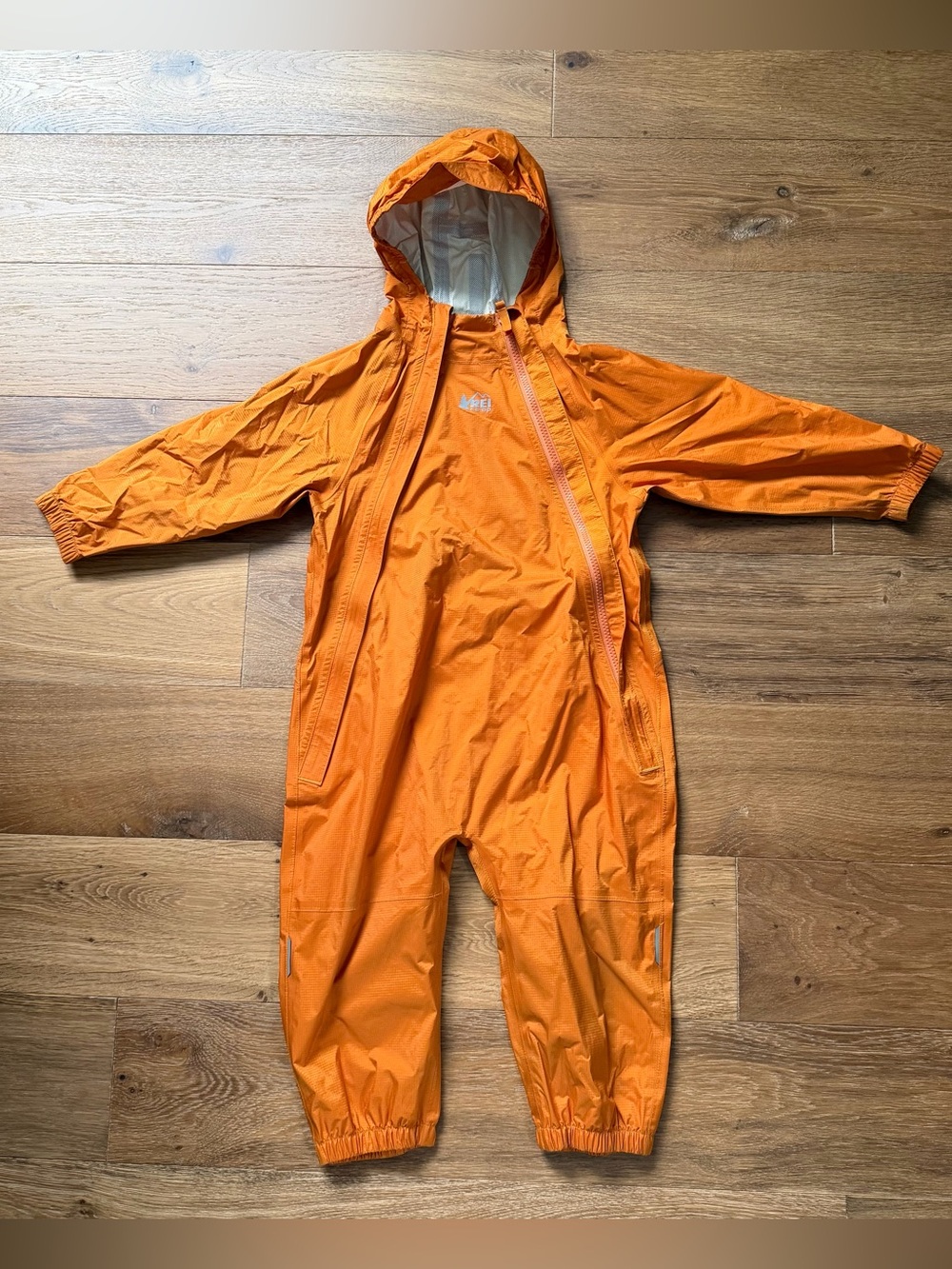 REI Kids Orange Hooded Waterproof One-Piece Rain Suit